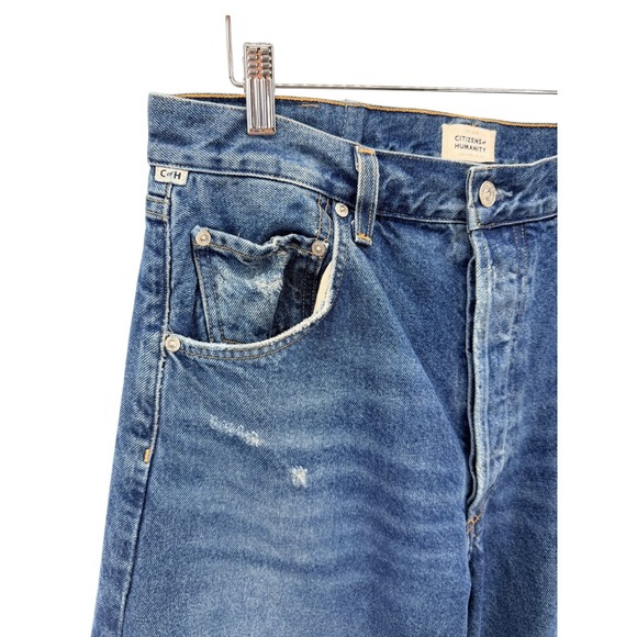 Citizens of Humanity Medium Wash Distressed Barrel Wide Leg Horseshoe Jeans 29 - Picture 10 of 12
